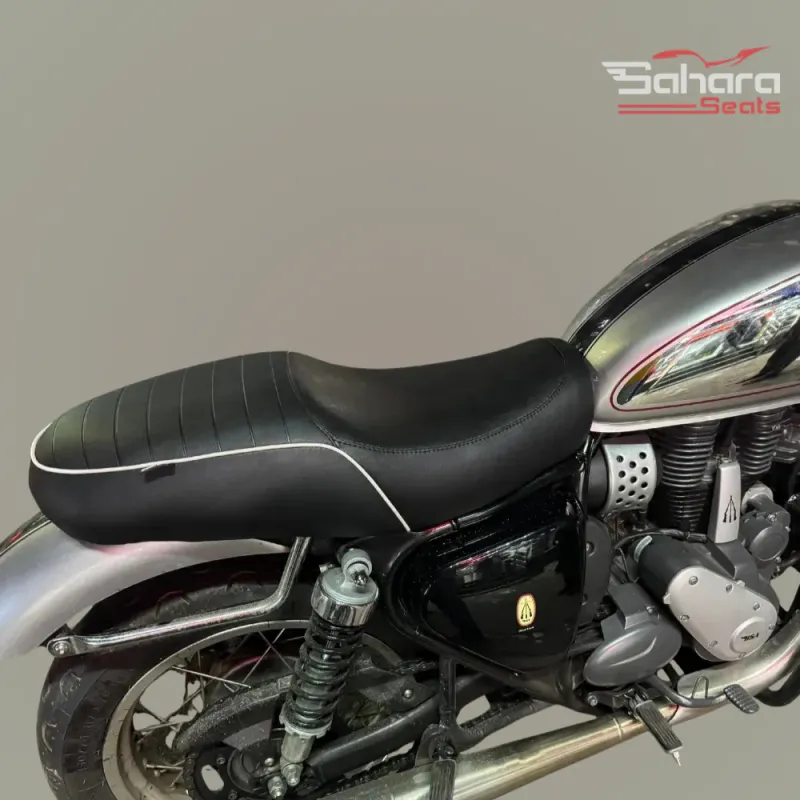 BSA Gold Star Heat Pressed Ribbed Seat | Premium Black Retro Saddle with White Piping