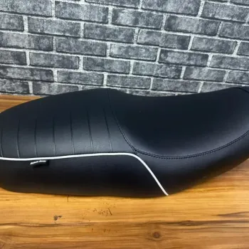BSA Gold Star Heat Pressed Ribbed Seat | Premium Black Retro Saddle with White Piping